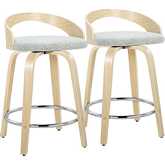 Grotto 24" Swivel Counter Stool in Natural Wood & Light Green Fabric with Chrome Footrest (Set of 2)
